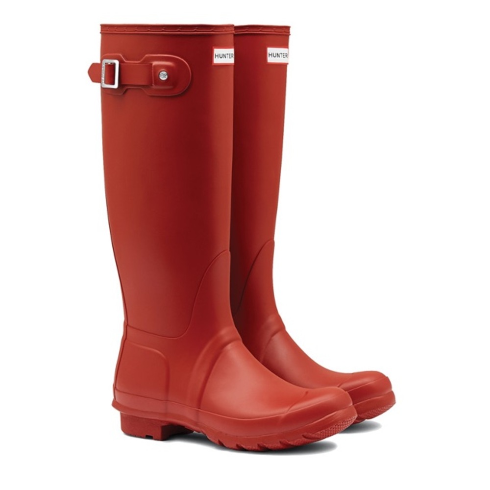 Red hunter rain boots